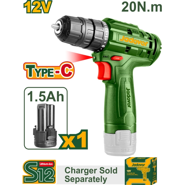 TALADRO ATORNILLADOR JADEVER 10MM 20NM JDCDS510